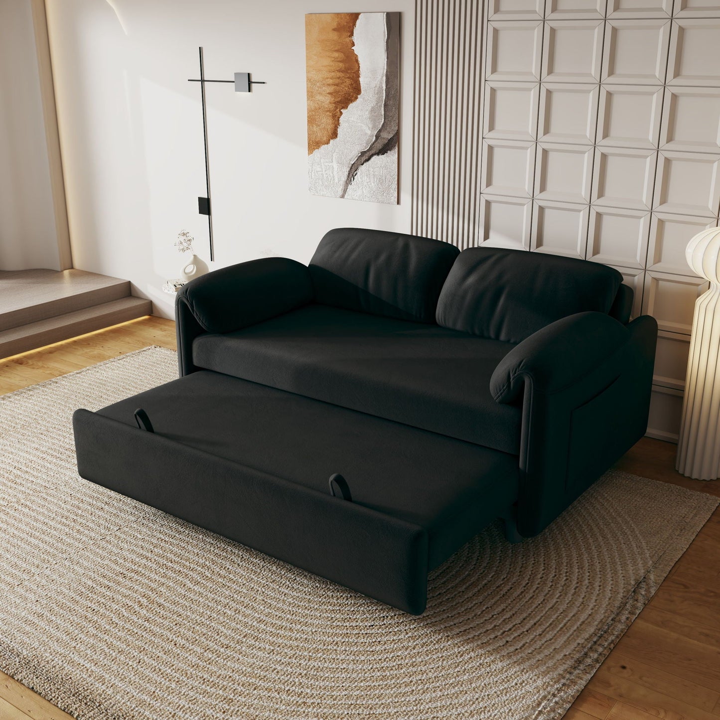 Sofa, Dual Purpose Lounge With Retractable Queen Size Bed