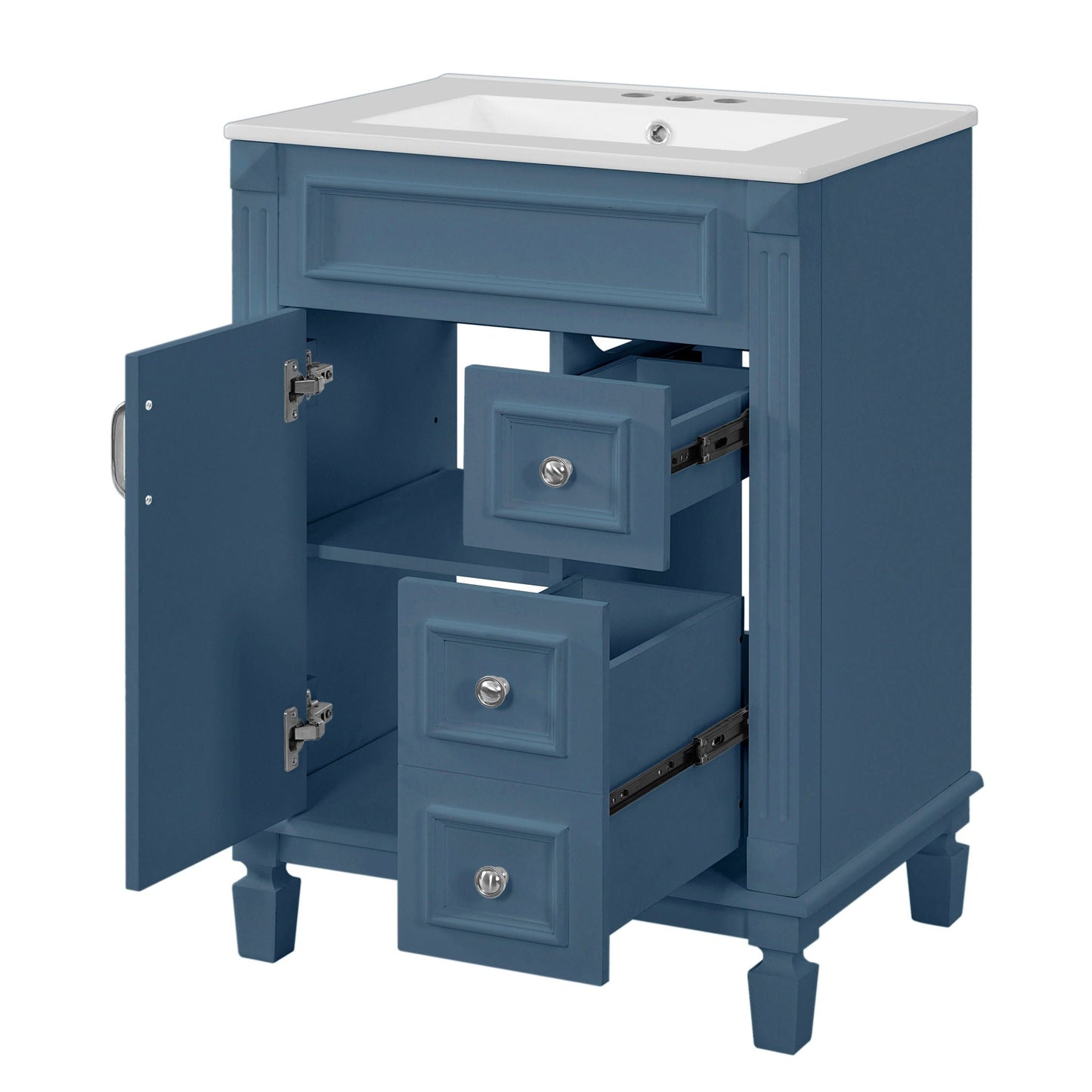 Bathroom Vanity With Ceramic Sink, Compact Cabinet With 2 Drawers And Adjustable Shelf - Blue