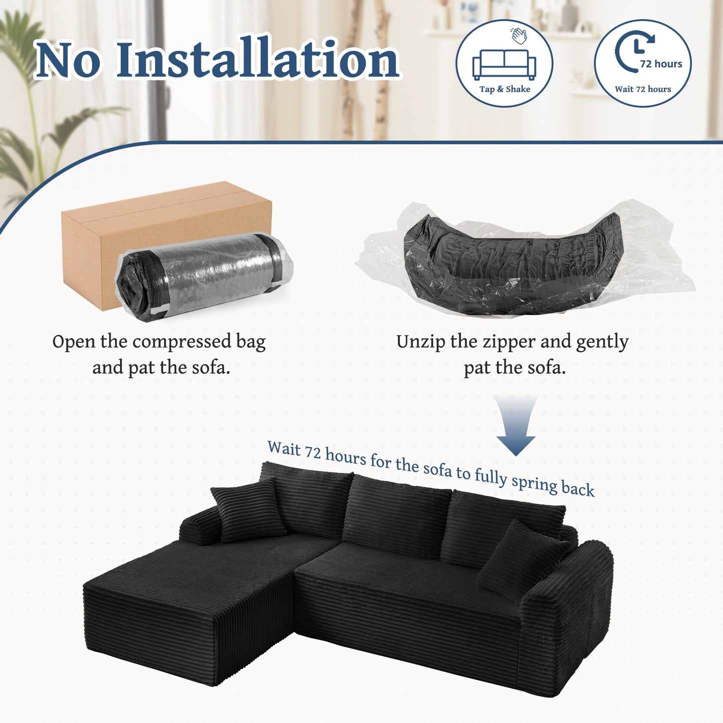 Modular Sectional With Arched Armrests, Includes 3 Back Cushions & 2 Throw Pillows