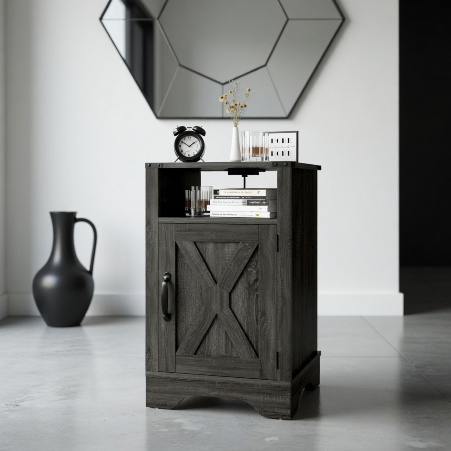 Farmhouse Nightstand, Charging Station & Storage
