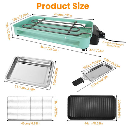 2000W Electric Indoor Grill 2 in 1 Electric BBQ Gill with Grill NetÊRemovable Plate 5 Temperature Control 3 Small Trays Dishwasher Safe