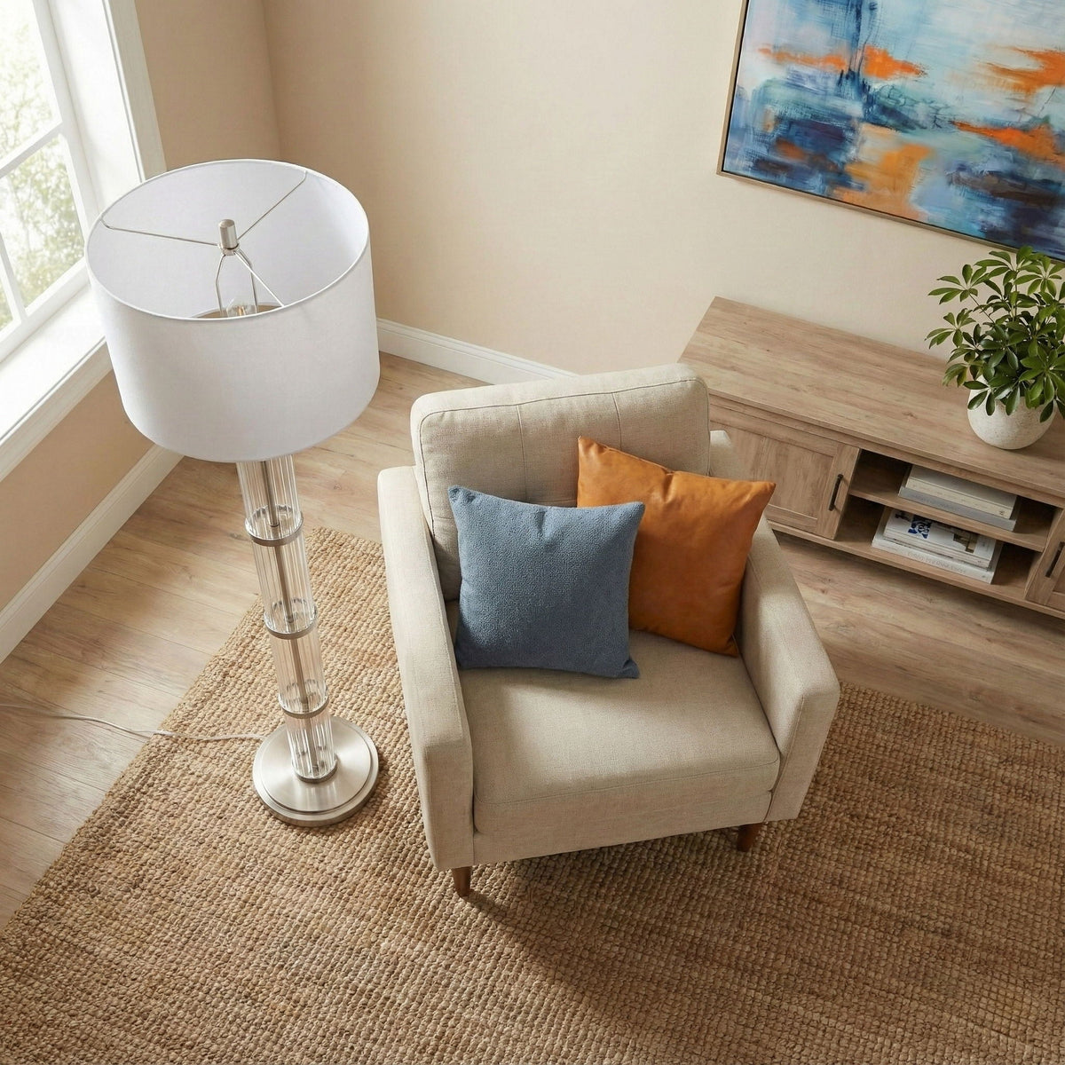 Nimbus - Floor Lamp With 3 Way Rotary Switch Clear Body Base - Silver Gray / White
