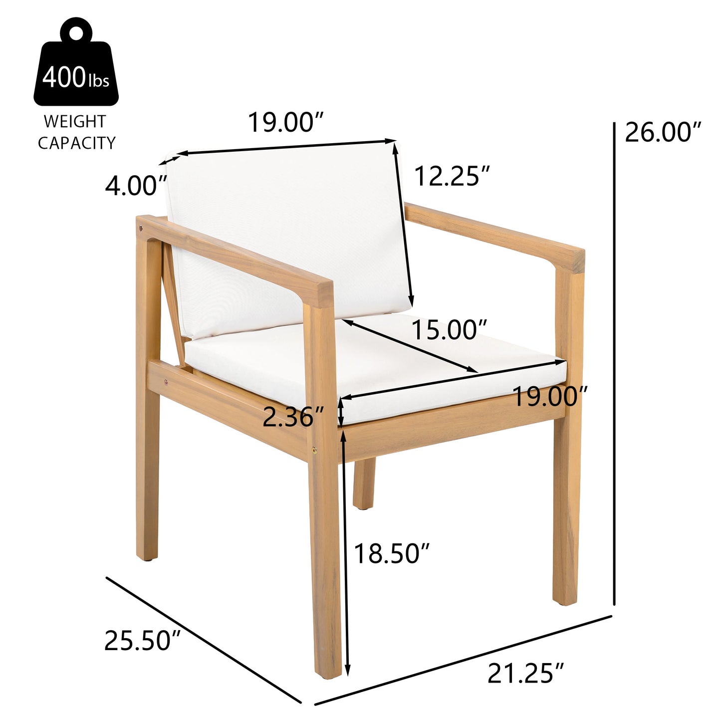 Outdoor Dining Chairs (Set of 2) with Acacia Wood Frame