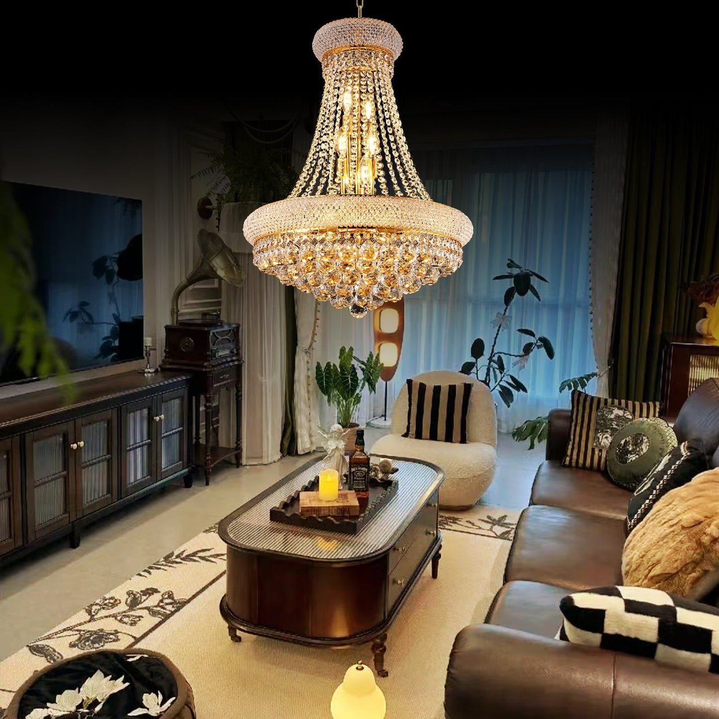 24-Inch Gold Crystal Chandelier, 12-Light French Empire Style Ceiling Light