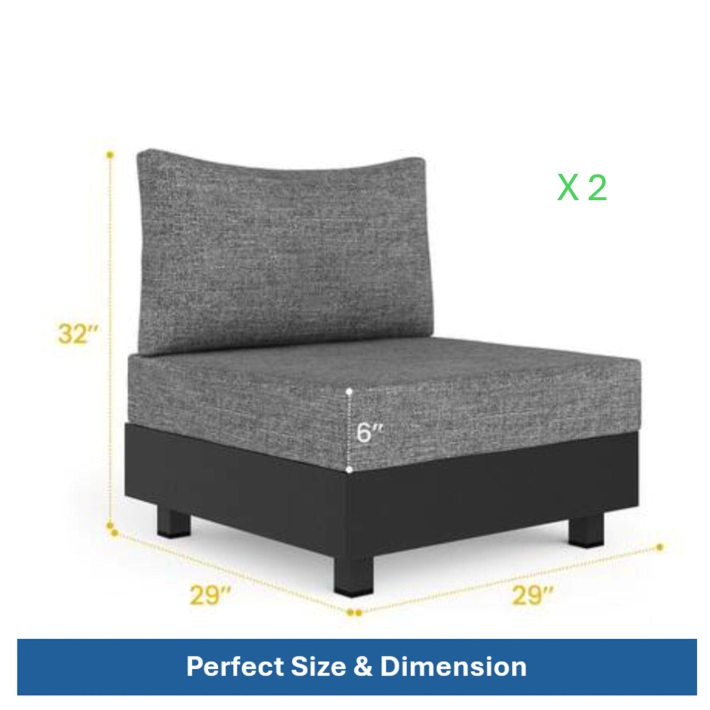 Modular Armless Chairs With Coffee Table For Garden (Set of 2) - Gray