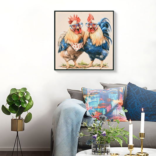 Farmhouse Rooster Wall Art, Rustic Canvas Print 24" x 24"