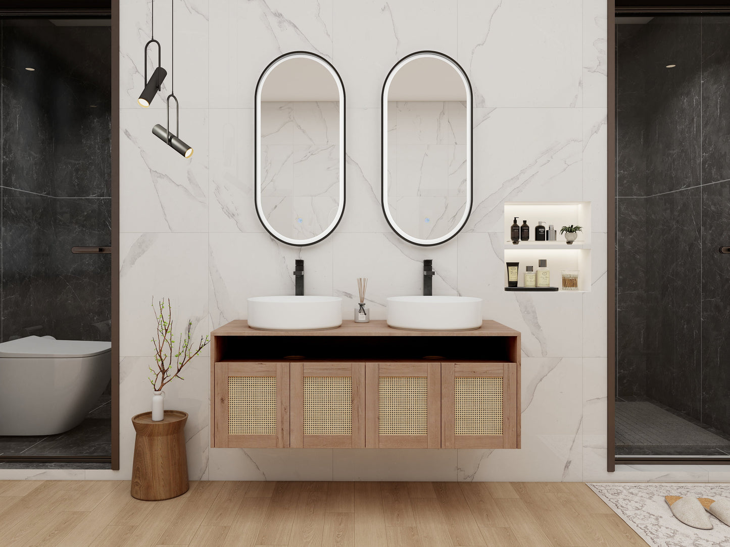 48" Bathroom Vanity with Ceramic Art Sinks