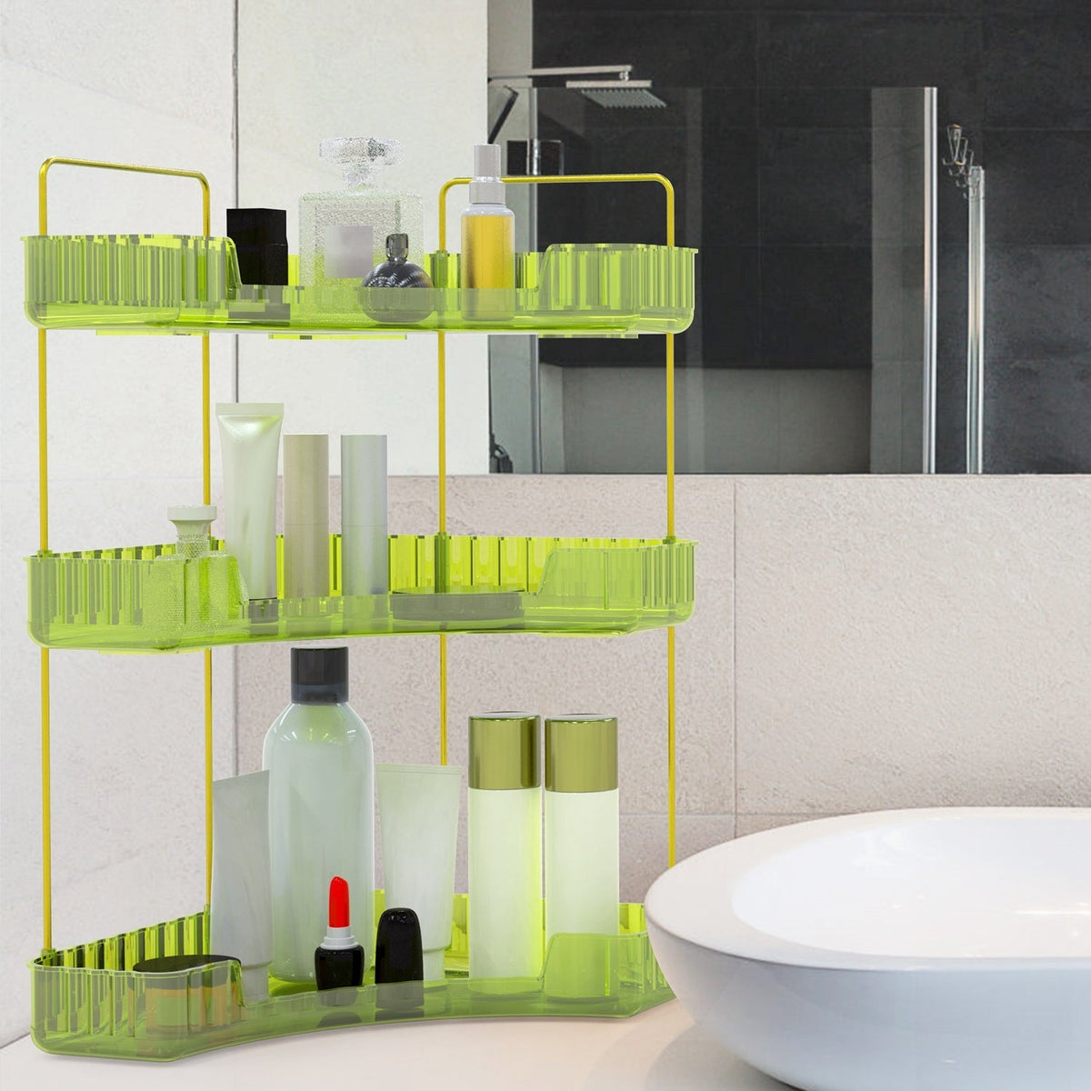Bathroom Countertop Organizer 3 Tier Corner Makeup Storage Shelf Vanity Cosmetic Perfume Tray Clear Corner Rack for Bedroom Bathroom Kitchen