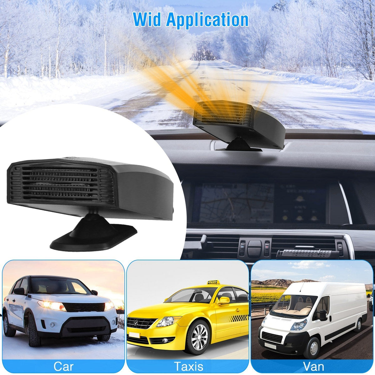 24V 180W Portable Car Heater & Fan | 2-in-1 Defroster/Defogger with 360° Rotating Base