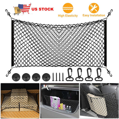 Trunk Cargo Net Stretchable Universal Elastic Truck Net Rear Seat Trunk Storage Organizer Net with Fasteners and Hardware Flexible Nylon Car Storage M
