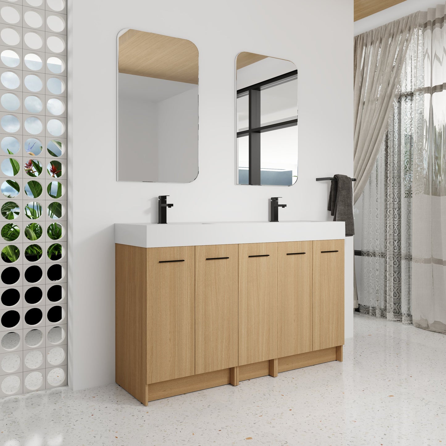 60" Double Sink Bathroom Vanity with Extra-Large Storage