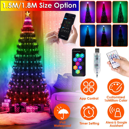 5.9FT 234Pcs LED Lights Collapsible Christmas Tree Light with Remote App Control IP65 Waterproof Customized Multi-Color Mode Timer Setting Work with A