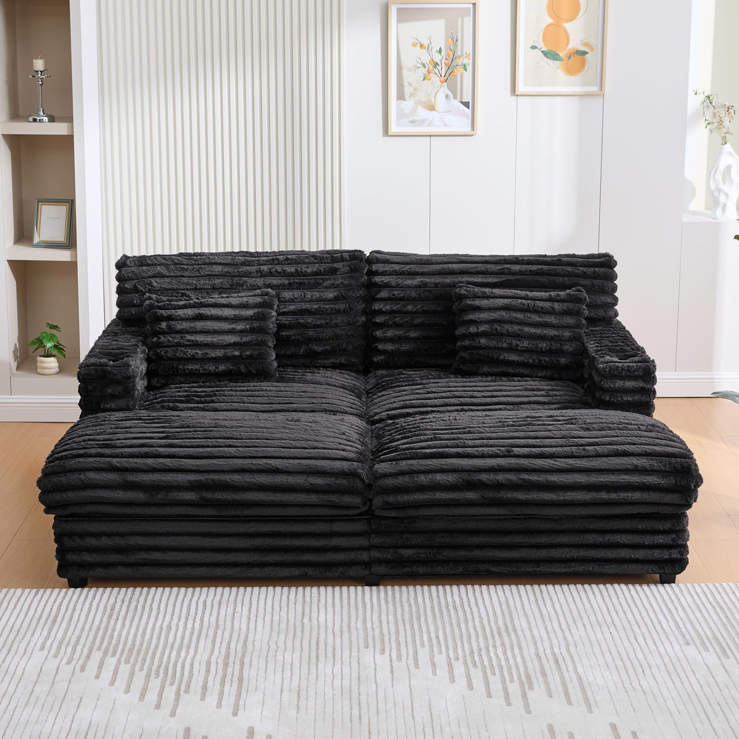 Oversized Double Chaise Lounge Sofa Bed With USB Ports And Cup Holders