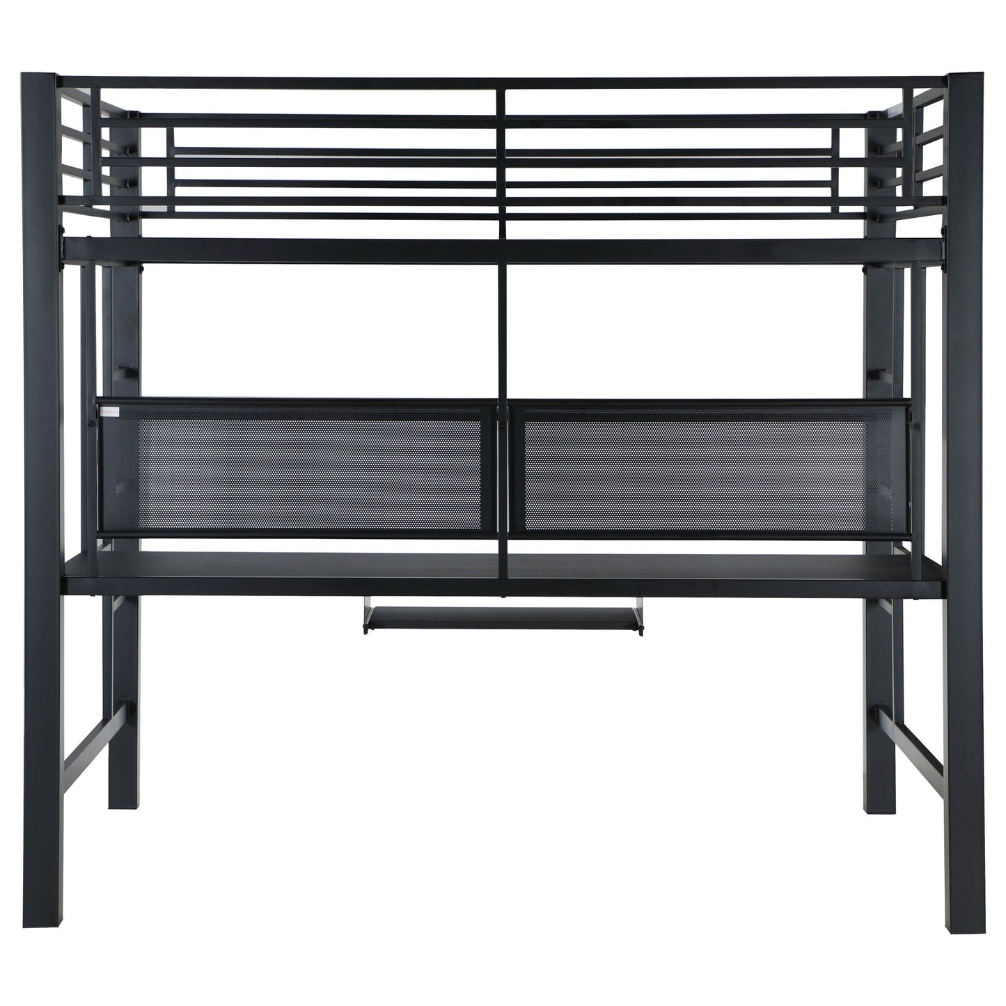 Ranier - Full Workstation Loft Bed, Full Length Desk, Safety Rails And Storage Shelves - Black