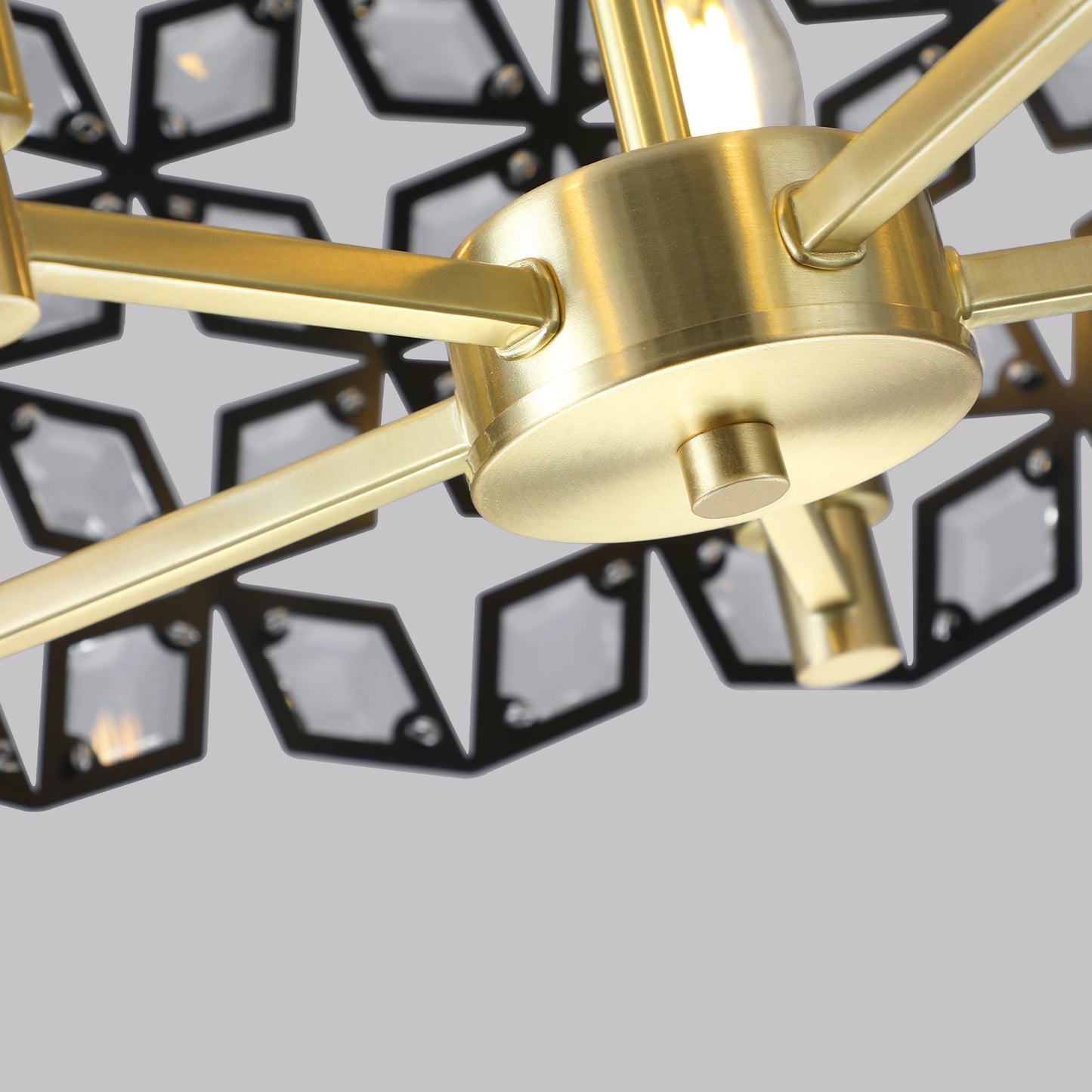 19" Geometric Crystal and Black Gold Round Pendant Chandelier