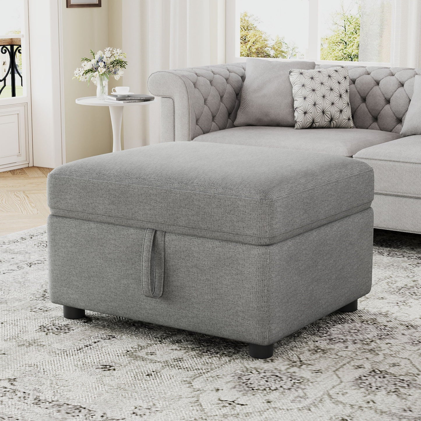 Movable Storage Ottoman Footrest For Living Room