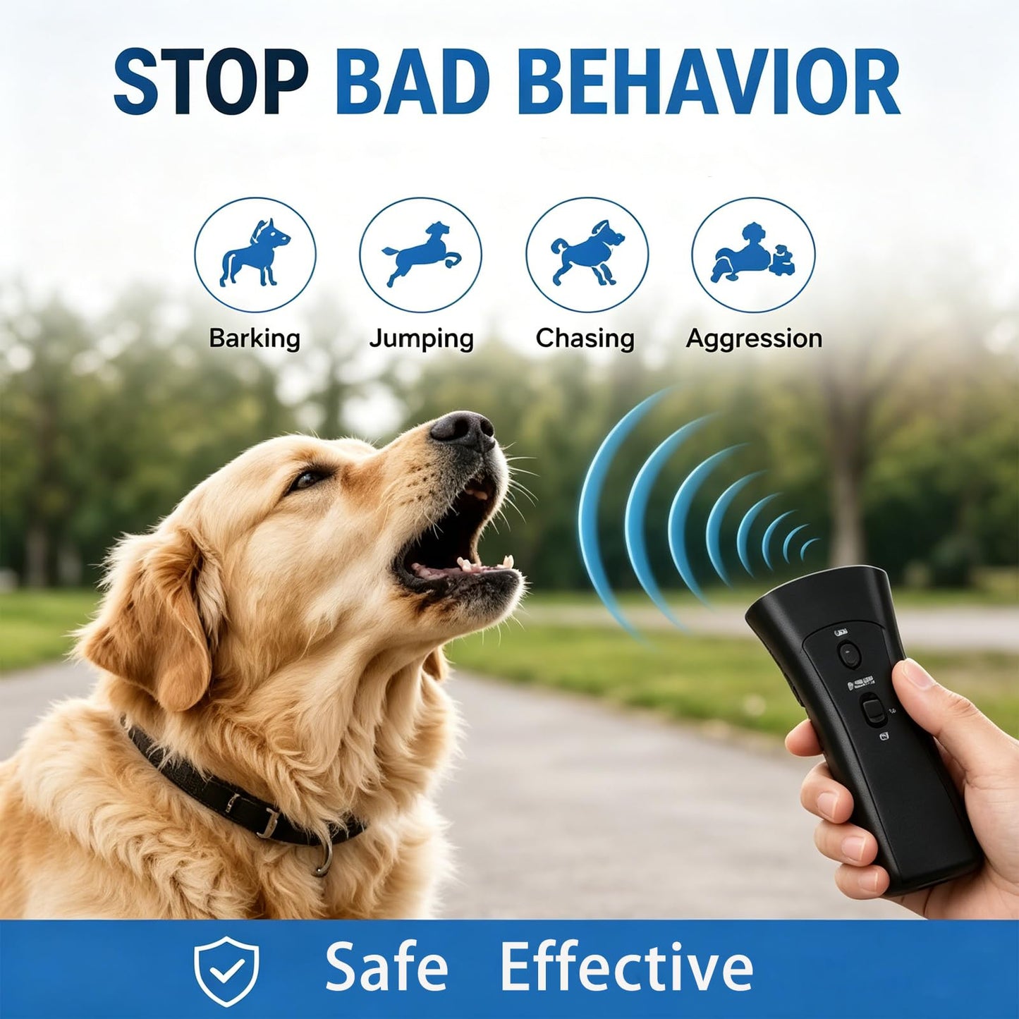 Trainer Ultrasonic For Dogs, Anti Barking Device, Portable Ultrasonic Dog Barking, Anti Barking Dog Training Device With Flashlight With LED Light, 3 Training Modes For Indoor Outdoor