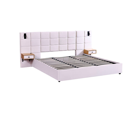 Upholstered Hydraulic Platform Bed With Storage Shelves, Reading Lamps, USB Port