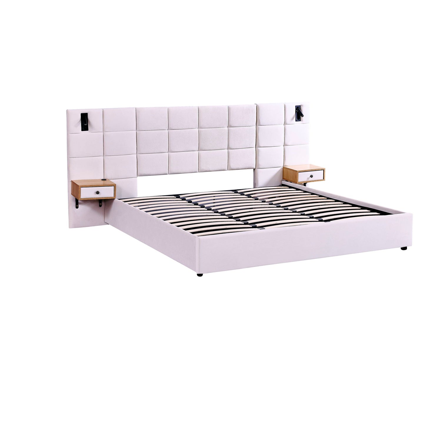 Upholstered Hydraulic Platform Bed With Storage Shelves, Reading Lamps, USB Port