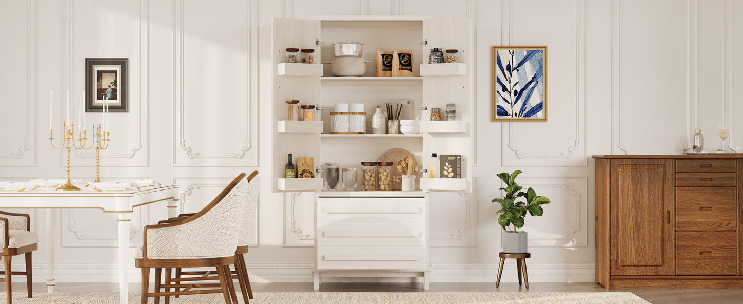 70" Kitchen Pantry Cabinet with Solid Wood Handles and Adjustable Storage