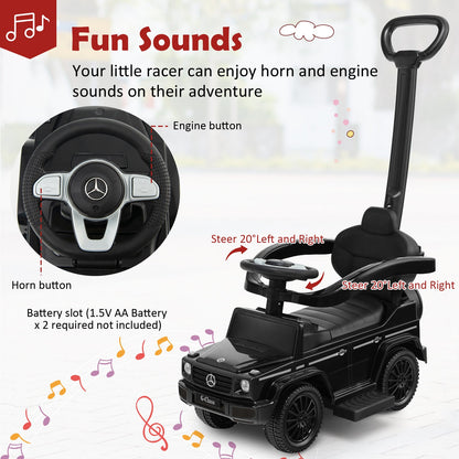 3-In-1 Ride on Push Car Mercedes Benz G350 Stroller Sliding Car with Canopy-Black