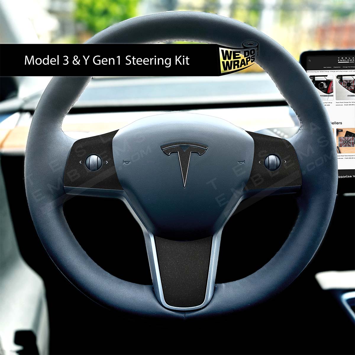 3M Satin Black Tesla Steering Wheel Wrap | MY 2019-'25