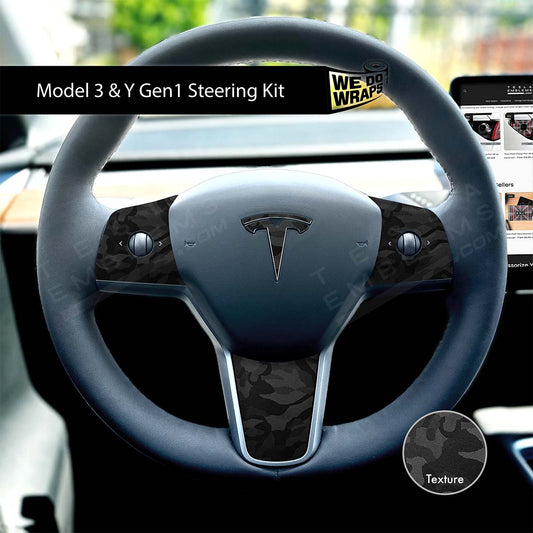 3M Shadow Black Camo Tesla Steering Wheel Wrap | MY 2019-'25