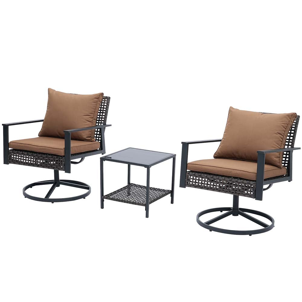 Ainfox 3PCS Patio Sofa With 2 Metal Swivel Chair And Coffee Table For Indoor Outdoor
