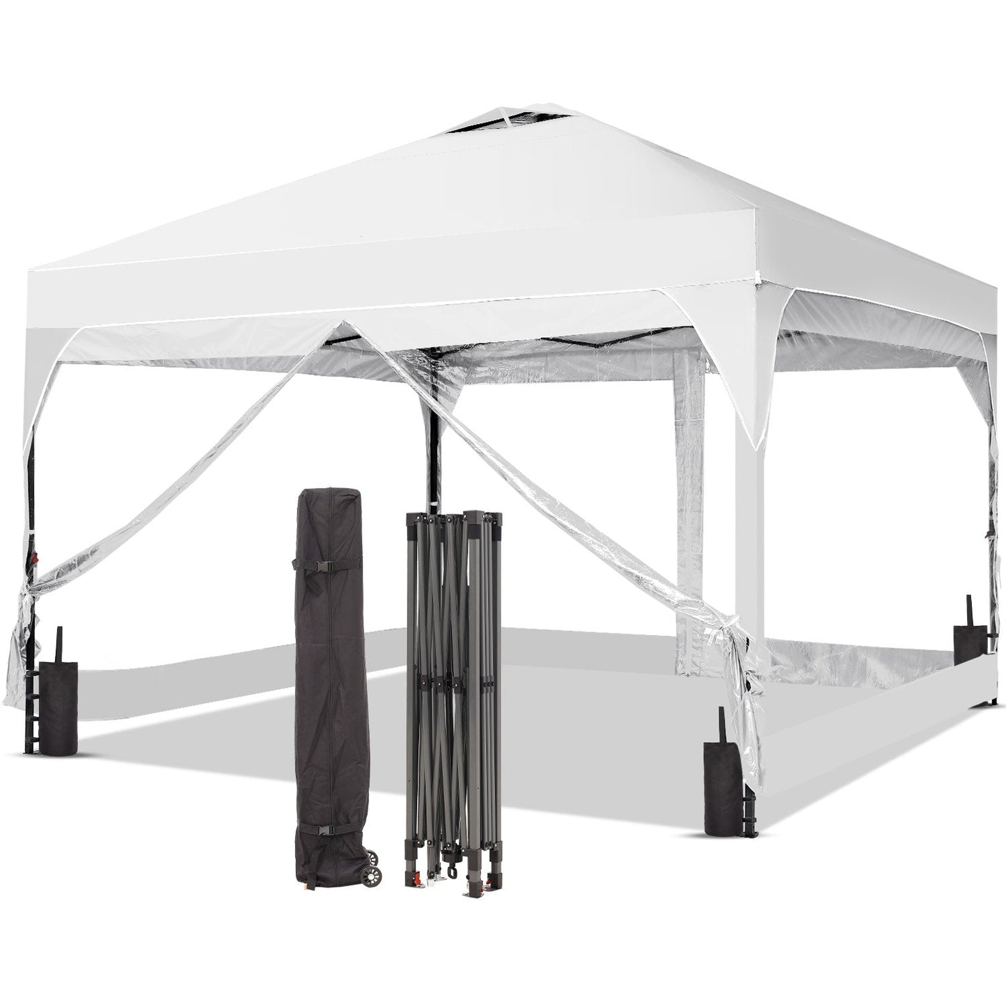 Ainfox 12ft x12ft Pop Up Canopy With 4 transparent sidewalls Outside Canopy with Wheeled Carry Bag, Bonus 8 Stakes and 4 Ropes