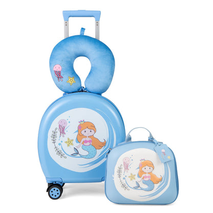 Kids Luggage Set with 14 Inches Carry-on Hardside Spinner Toddler Luggage and 10 Inches Backpack-Blue