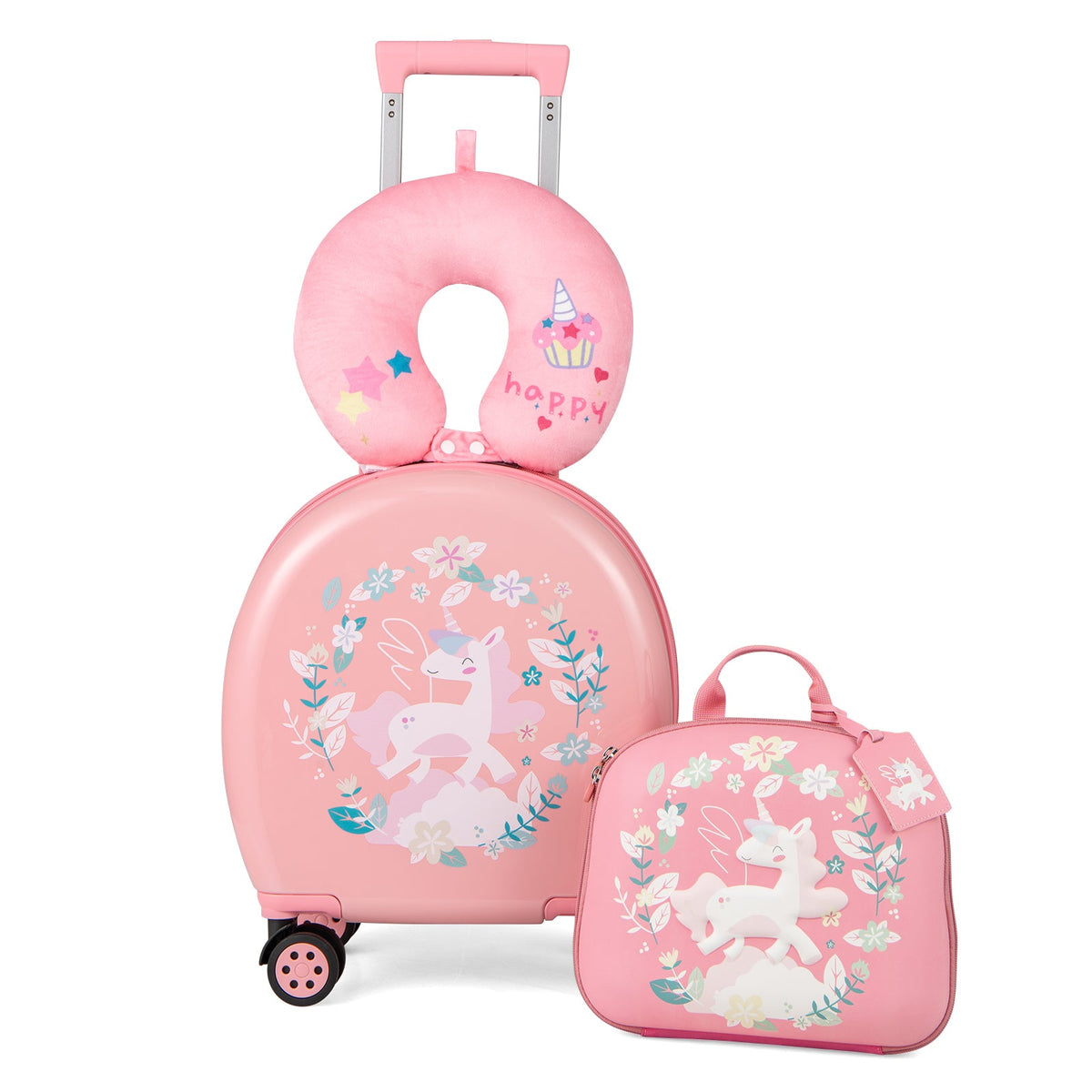 Kids Luggage Set with 14 Inches Carry-on Hardside Spinner Toddler Luggage and 10 Inches Backpack-Pink