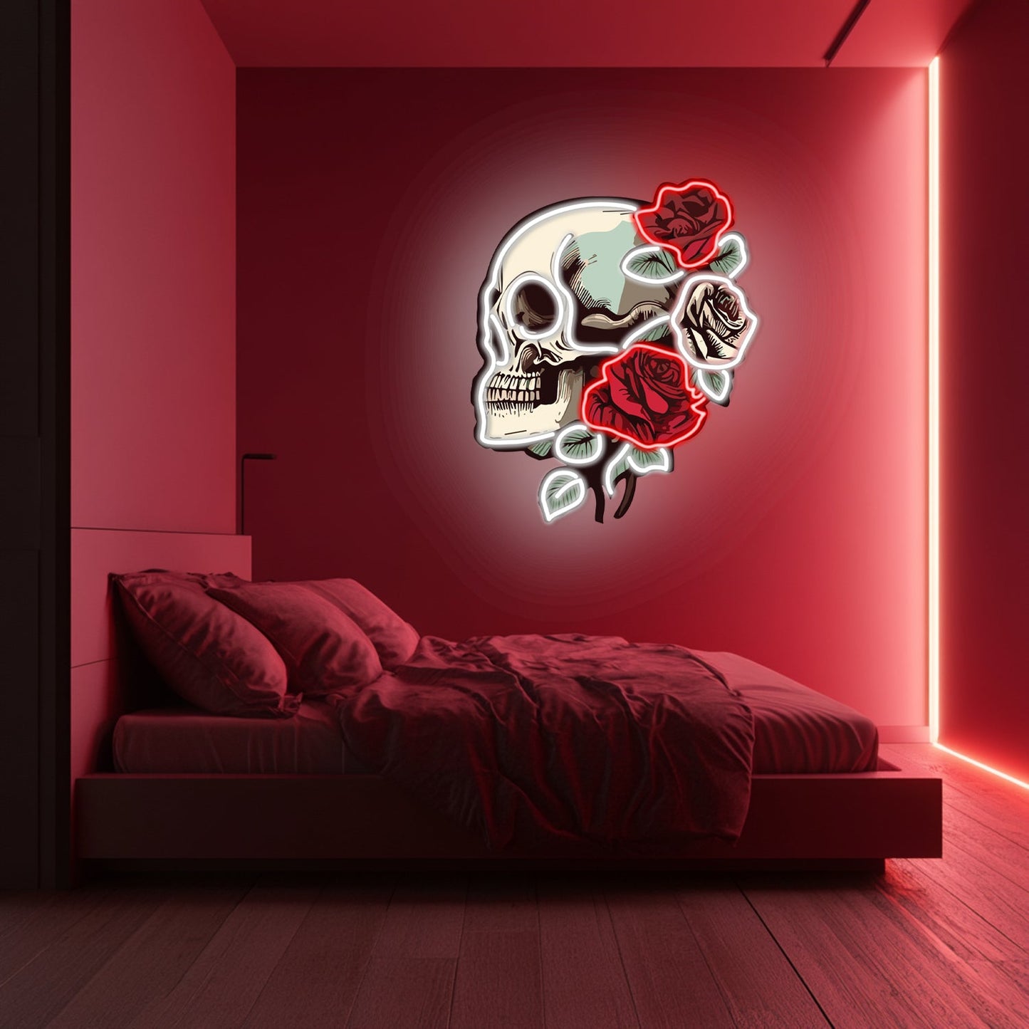UV Printed Skull Blooms  Neon Wall Art- LV0030