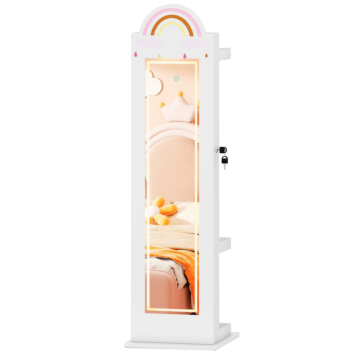 3 In 1 Kids Jewelry Cabinet Freestanding Jewelry Armoire with 3-Color Lighted Mirror