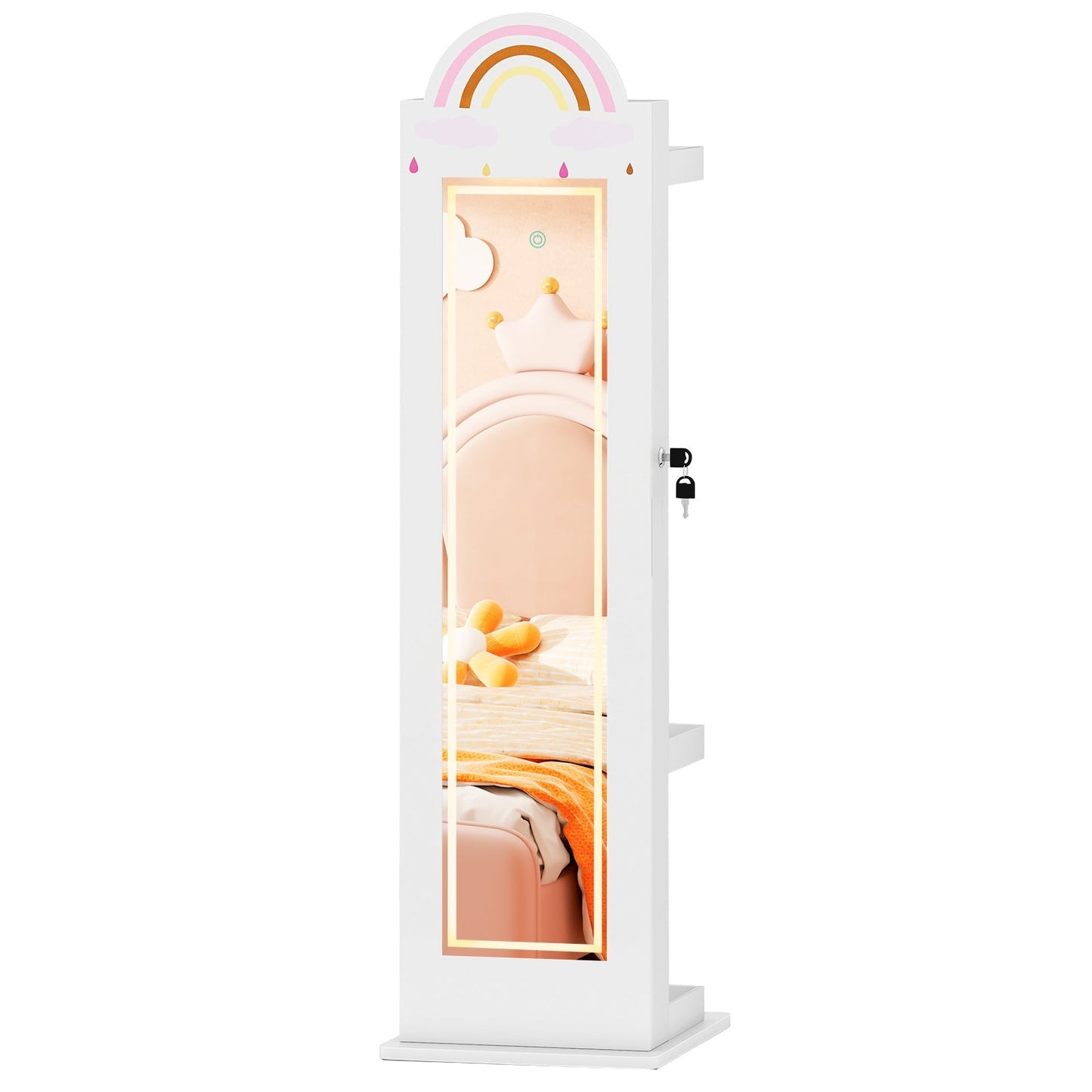 3 In 1 Kids Jewelry Cabinet Freestanding Jewelry Armoire with 3-Color Lighted Mirror