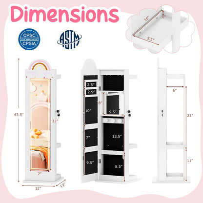 3 In 1 Kids Jewelry Cabinet Freestanding Jewelry Armoire with 3-Color Lighted Mirror