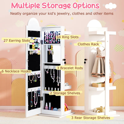 3 In 1 Kids Jewelry Cabinet Freestanding Jewelry Armoire with 3-Color Lighted Mirror