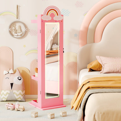 3 In 1 Kids Jewelry Cabinet Freestanding Jewelry Armoire with 3-Color Lighted Mirror