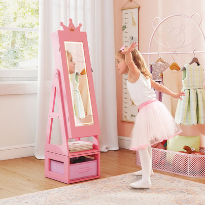 3 In 1 Kids Jewelry Cabinet with 3-Color Lighted Full Length Mirror