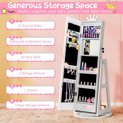 3 In 1 Kids Jewelry Cabinet with 3-Color Lighted Full Length Mirror and Internal Mirror