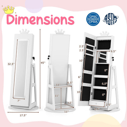 3 In 1 Kids Jewelry Cabinet with 3-Color Lighted Full Length Mirror and Internal Mirror