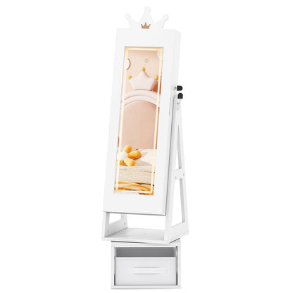 3 In 1 Kids Jewelry Cabinet with 3-Color Lighted Full Length Mirror