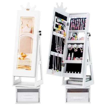 3 In 1 Kids Jewelry Cabinet with 3-Color Lighted Full Length Mirror