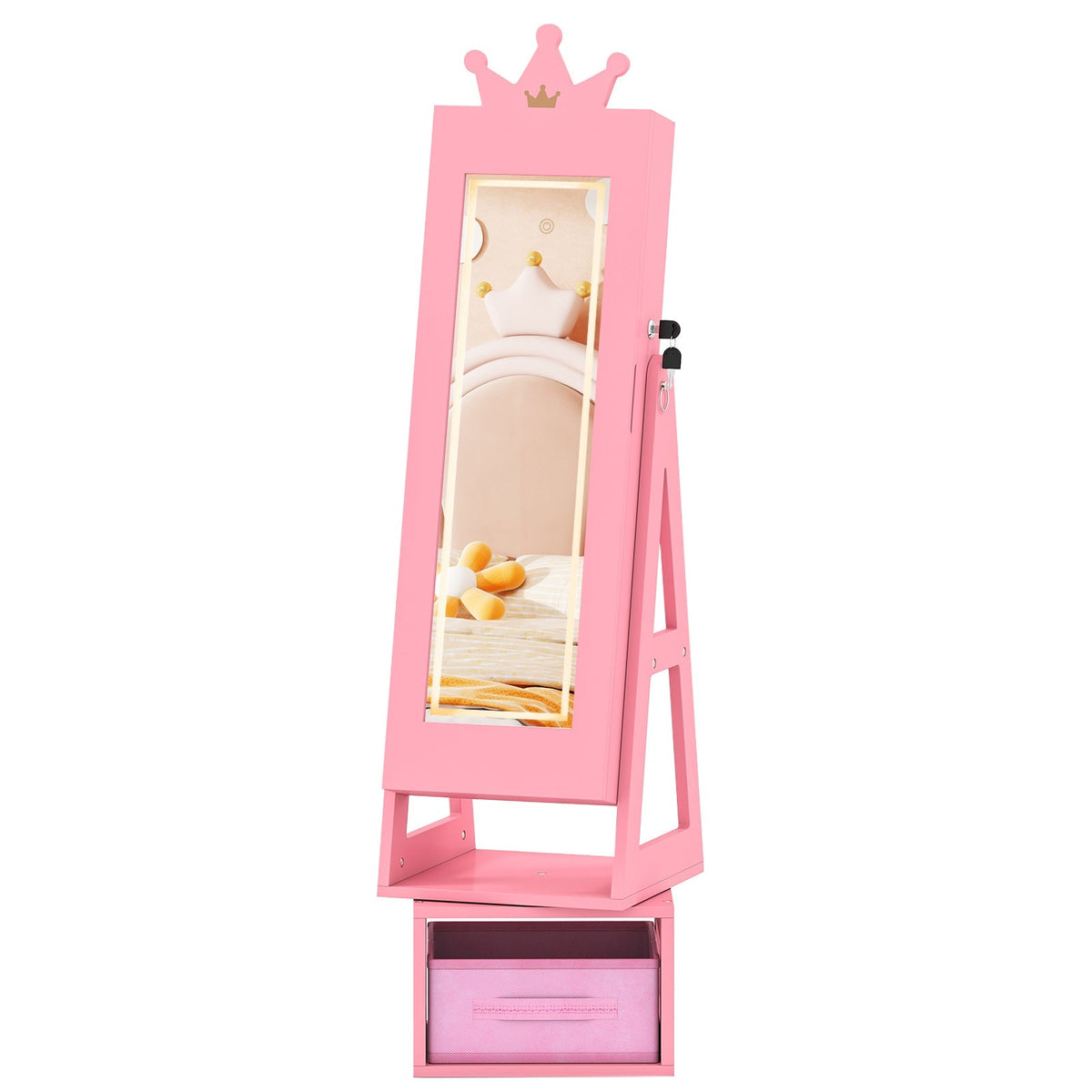 3 In 1 Kids Jewelry Cabinet with 3-Color Lighted Full Length Mirror