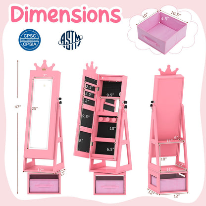 3 In 1 Kids Jewelry Cabinet with 3-Color Lighted Full Length Mirror