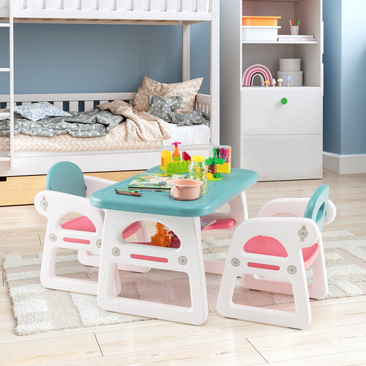Kids Table and Chair Set with Building Blocks-Pink & Blue
