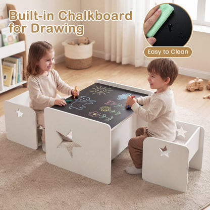 3 Pieces Kids Table and Chair Set Space-saving Toddler Table and 2 Chairs