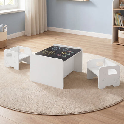 3 Pieces Kids Table and Chair Set with Space-saving Toddler Table and 2 Chairs