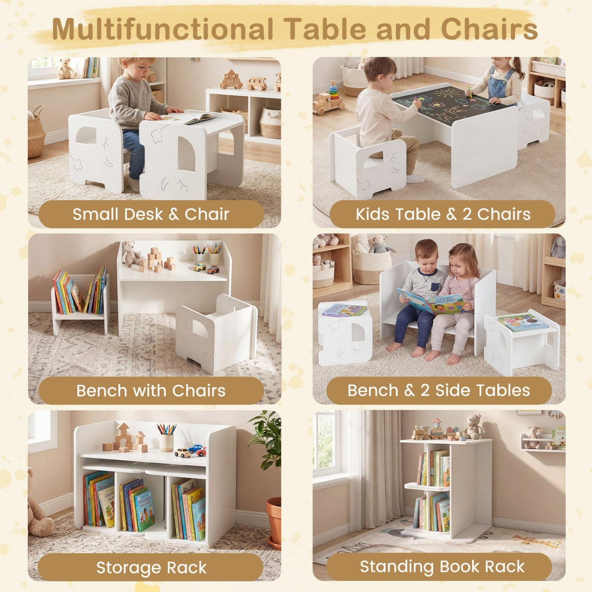 3 Pieces Kids Table and Chair Set with Space-saving Toddler Table and 2 Chairs