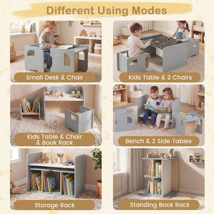 3 Pieces Kids Table and Chair Set with Space-saving Toddler Table and 2 Chairs