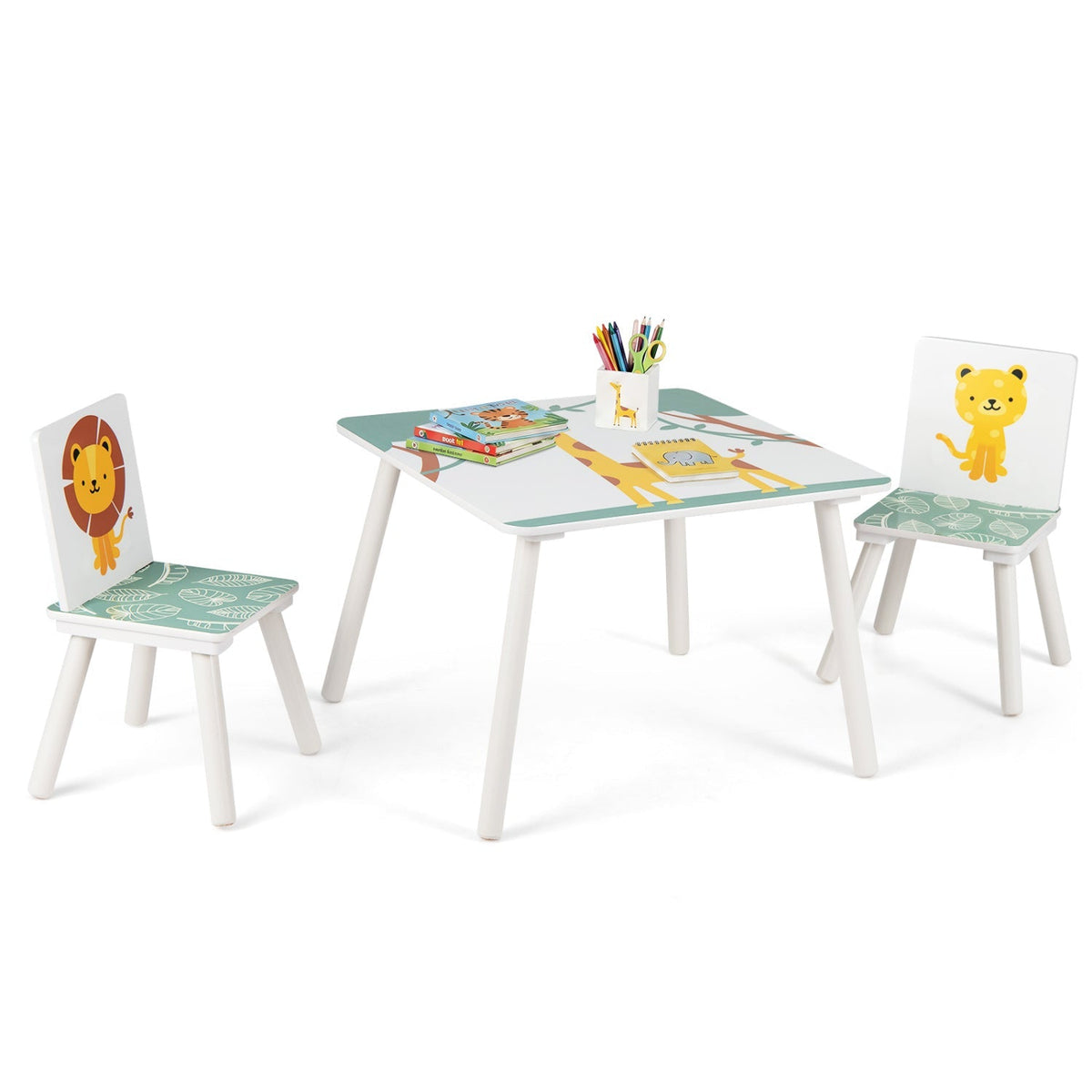 Kids Table and Chair Set with Animal Patterns (3-Piece)